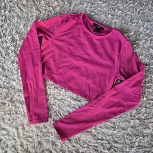 ☆5/$15☆Forever 21 Hot Pink Long Sleeve Crop Top | XS | Stretchy Activewear Style